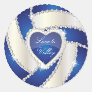 Elegant Diamond Heart Dark Blue Volleyball Runder Aufkleber
