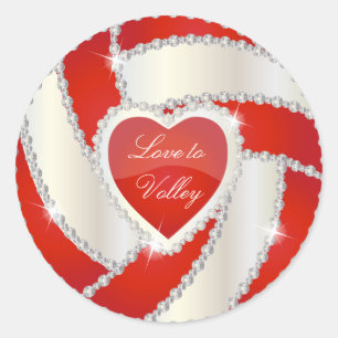 Elegant Diamond Heart Deep Red Volleyball Runder Aufkleber