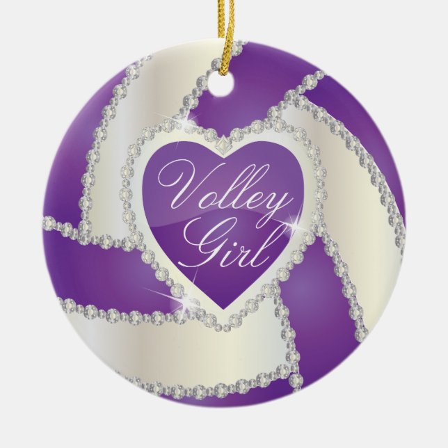 Elegant Diamond Heart Lila Volleyball Keramikornament (Vorne)