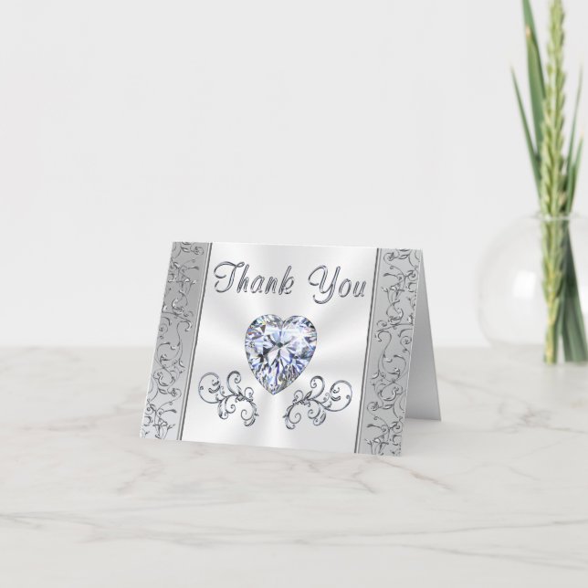 Elégant Diamond Heart Mariage Merci Cartes (Devant)