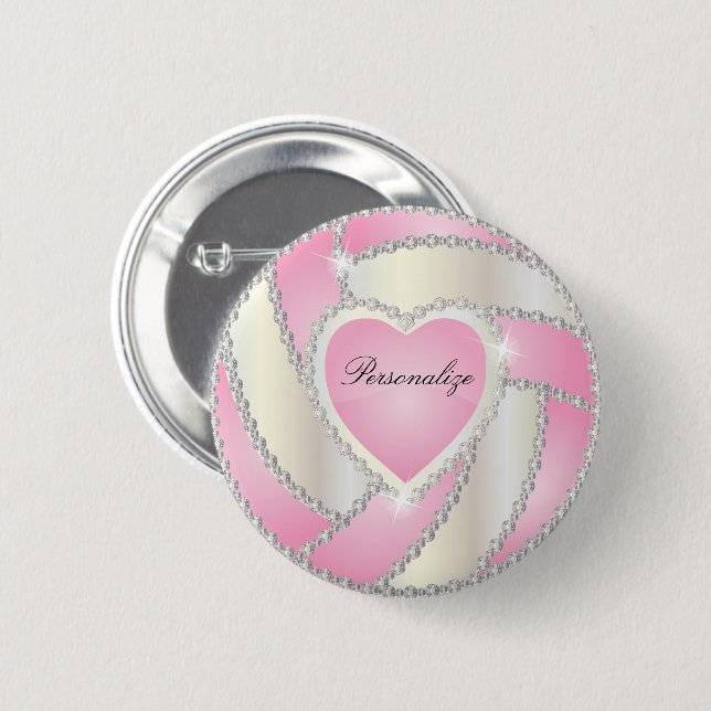 Elegant Diamond Heart Pink Volleyball Button (Vorne & Hinten)