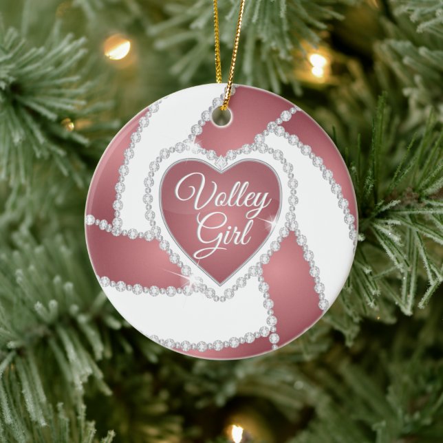 Elegant Diamond Heart Rose Gold Volleyball Keramik Ornament (Baum)