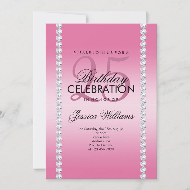 Elegant Diamond Jeweled Pink Geburtstag Einladung (Vorderseite)