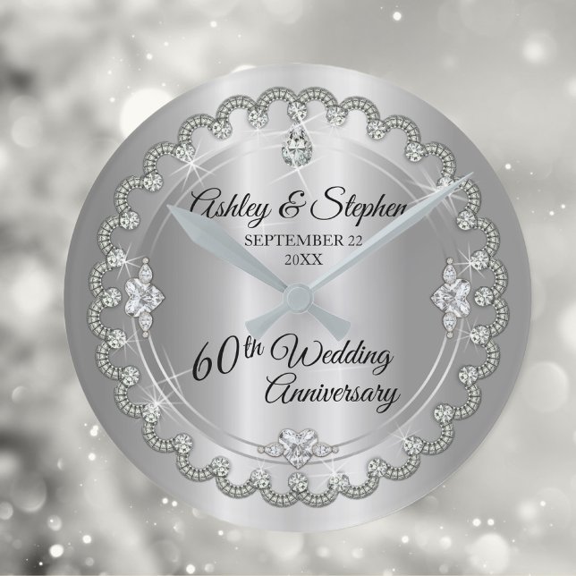 Elegant Diamond Jubilee 60. Hochzeitstag Runde Wanduhr (Von Creator hochgeladen)