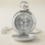 Elegant Diamond Jubilee 75. Hochzeitstag  Taschenuhr<br><div class="desc">Opulente Eleganz umrahmt dieses 75-jährige Hochzeitsstipendesign in einem einzigartigen geschmolzenen Diamantendesign mit zentrischem Teardrop-Diamant mit Imitaten, die auf einem silberfarbenen Farbverlauf Glitzern hinzufügen. Originelles Design von Holiday Hearts Designs (Rechte vorbehalten). Bitte beachten Sie, dass alle Verzierungen bedruckt sind und nur in flacher, bedruckter Ausführung so real wie möglich erscheinen. Dazu...</div>