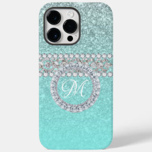 Elegant Diamond Personalisiert Monogram auf Blue A Case-Mate iPhone 14 Pro Max Hülle