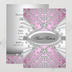 Elegant Diamond Pink Sweet 16 Party Einladung