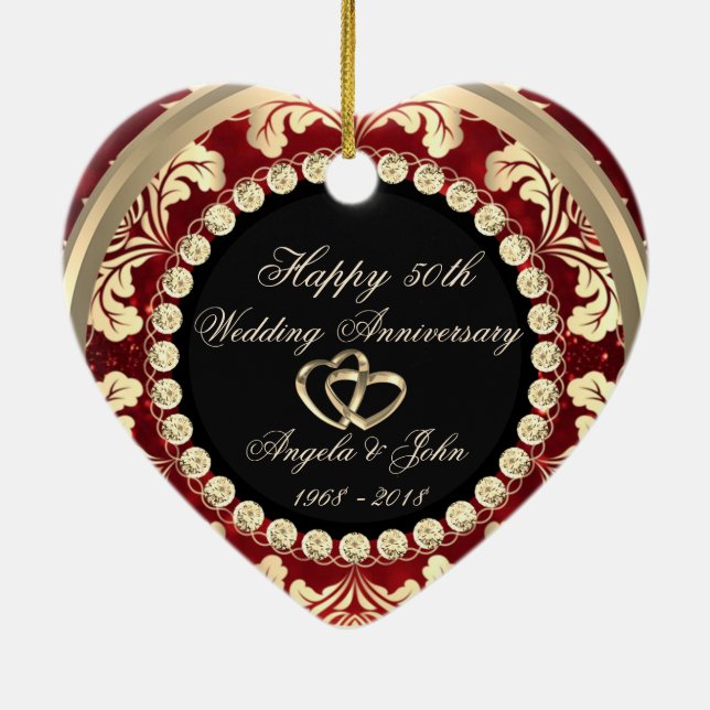 Elegant Diamonds 50. Hochzeitstag Keramik Ornament (Hinten)