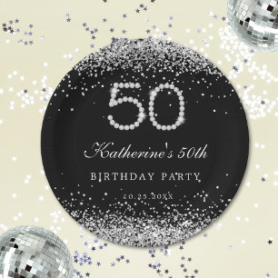 Elegant Diamonds 50th Birthday Party Paper Plate Pappteller