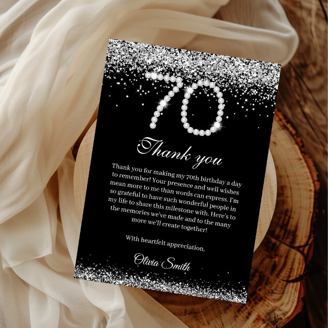 Elegant Diamonds 70. Geburtstag Danke Karte (70th Birthday Party Thank you card)