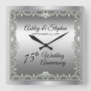 Elegant Diamonds 75th Wedding Anniversary Quadratische Wanduhr
