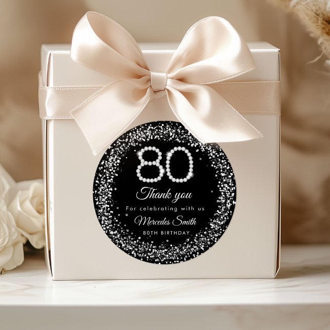 Elegant Diamonds 80. Geburtstag Danke, Sticker (Silver Diamonds 80th Birthday Thank you Favor Stickers)