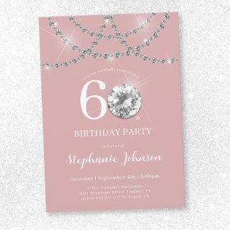 Elegant Diamonds Blush Pink 60. Geburtstag Einladung