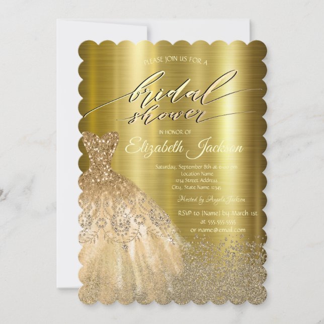 Elegant Diamonds Dress Gold Metallic Einladung (Vorderseite)