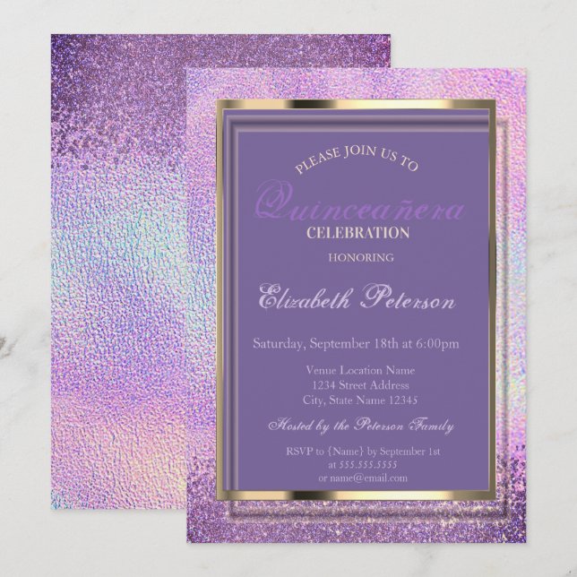 Elegant Diamonds Holographic Quinceañera Einladung (Vorne/Hinten)