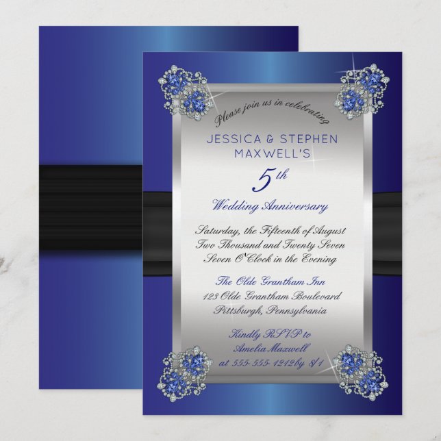 Elegant Diamonds Sapphires Blue 5 Jahre Einladung (Vorne/Hinten)