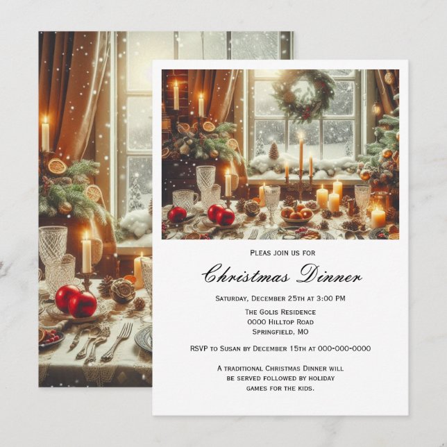 Élégant dîner de Noël familial Invitation (Devant / Derrière)