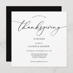 Élégant Dîner Thanksgiving Black Invitation