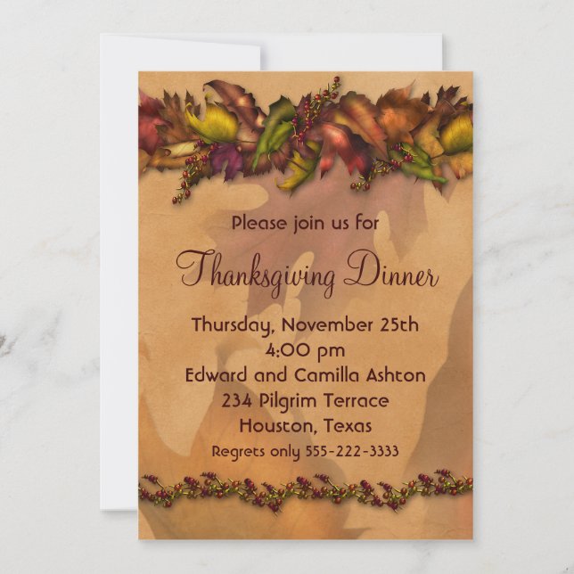 Élégant Dîner Thanksgiving Invitations (Devant)