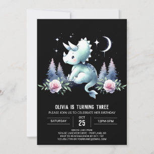Elegant Dino Triceratops Geburtstag Einladung