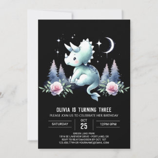 Elegant Dino Triceratops Geburtstag Einladung