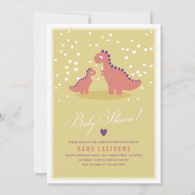 Élégant Dinosaur Invitation Baby shower rose jaune (Devant)