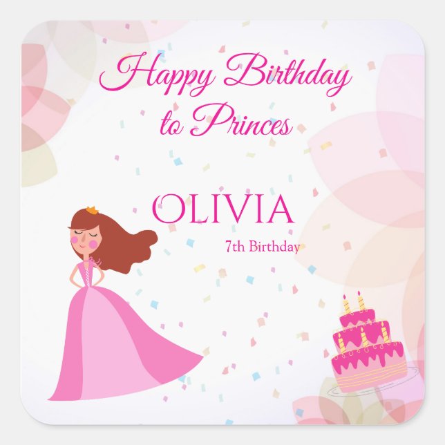 Elegant Disney princess birthday Quadratischer Aufkleber (Vorderseite)
