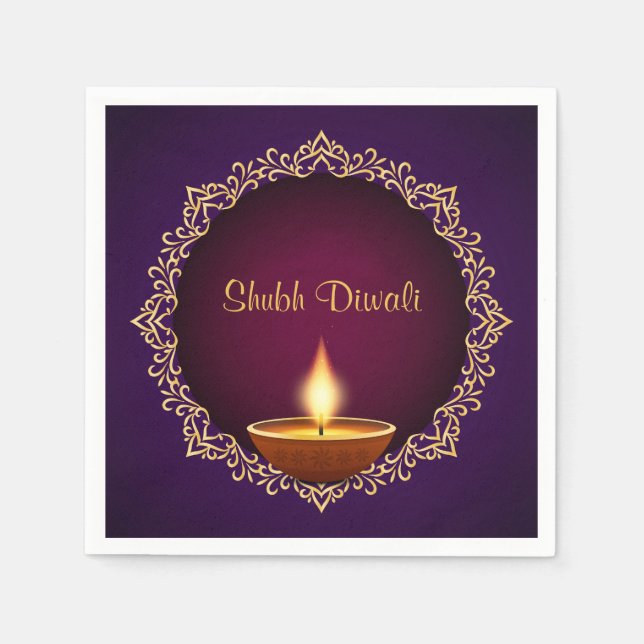 Elegant Diwali Diyas Lila Serviette (Vorderseite)