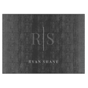 Elegant DIY Grey Monogram & White Name, Dark Grey Schneidebrett