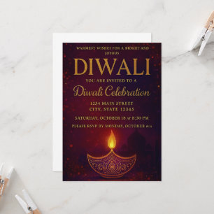 Elegant Diya & Gold Script Diwali Celebration Einladung