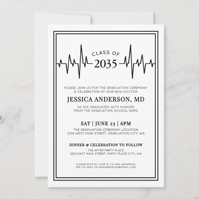 Elegant Doctor Medical Nursing School Graduation Einladung (Vorderseite)