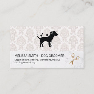 Elegant Dog Groomer   Damask Marble Chic Visitenkarte
