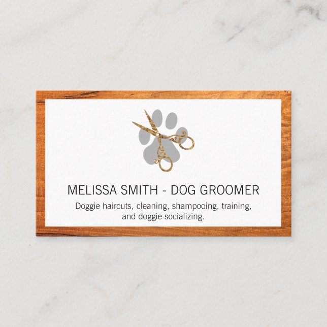 Elegant Dog Groomer | Holzkörner Visitenkarte (Vorderseite)