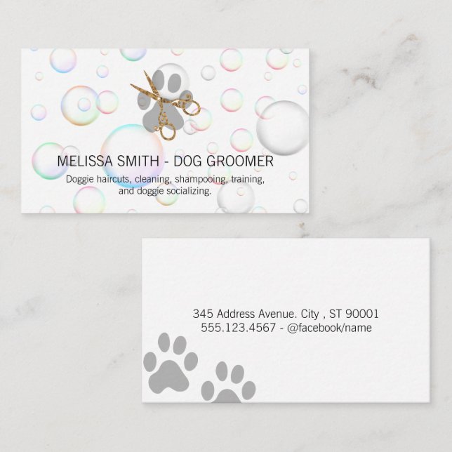 Elegant Dog Groomer | Seifenblasen Visitenkarte (Vorne/Hinten)