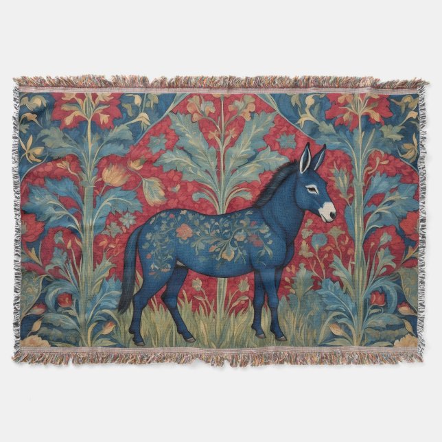 Elegant Donkey William Morris Inspiriert Gemustert Decke (Vorderseite)