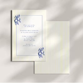 Elegant Doodle Blue Lemons & Stripes Wedding Einladung