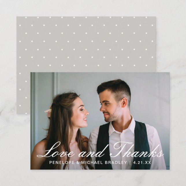 Elegant Dots Wedding Foto Dankeschön Card Dankeskarte (Vorne/Hinten)