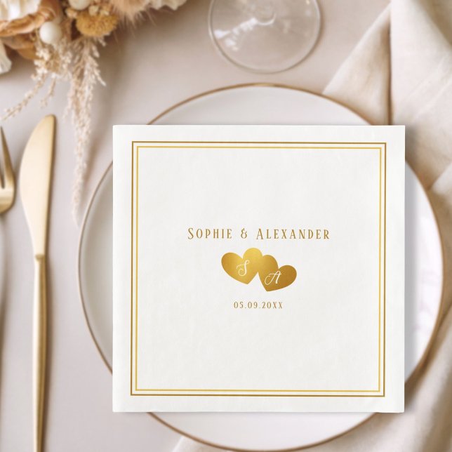 Elegant Double Heart Initials Wedding Serviette (Elegant Double Heart Initials Wedding Paper Dinner Napkins)