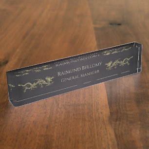 Elégant Dragon noir Metallic Desk Plaque de référe