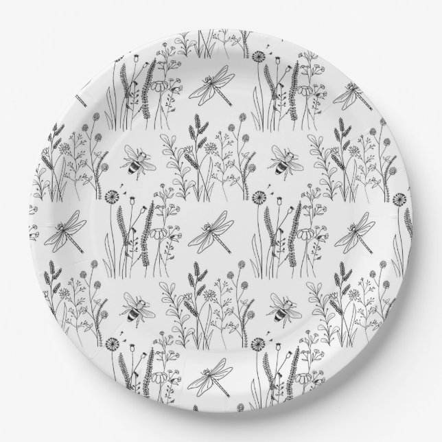 Elegant Dragonflies & Wildflowers  Pappteller (Vorderseite)