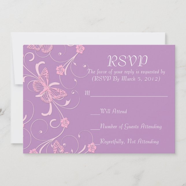 Elegant Dream Lavender Butterfly RSVP carte (Devant)