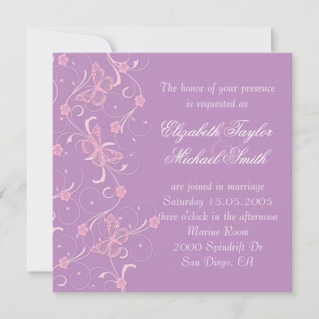 Elegant Dream Lavender Butterfly Wedding Einladung (Vorderseite)