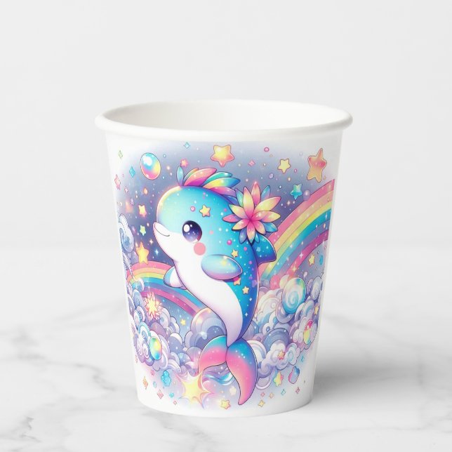 Elegant Dreamy Dolphin Baby Shower Pappbecher (Vorderseite)