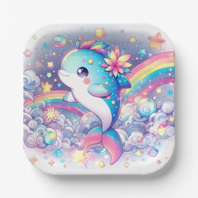 Elegant Dreamy Dolphin Baby Shower Pappteller (Vorderseite)