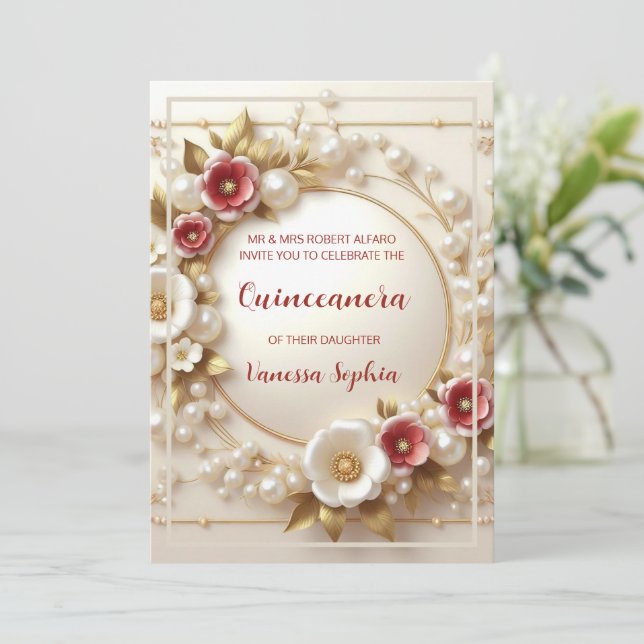 Elegant Dreamy Floral Quinceñera Einladung (Stehend Vorderseite)