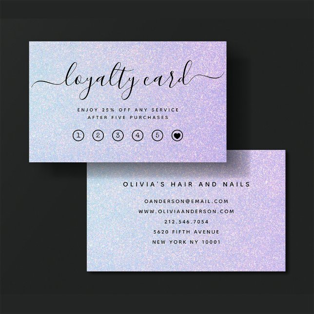 Elegant Dreamy Pastel | Glam Blau und Rosa Treuekarte (An elegant, glam pastel blue and pink glitter look loyalty card)
