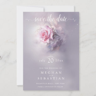 Elegant Dreamy Pink Rose on Dusty Lilac Einladung