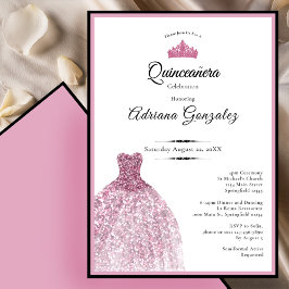 Elegant dress 15th birthday pink Quinceanera Einladung