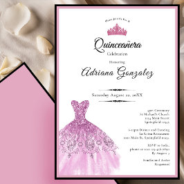 Elegant dress 15th birthday pink Quinceanera Einladung
