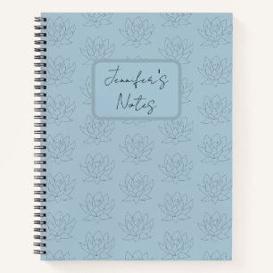Elegant Duck Egg Blue Simple Floral Lotus Notizbuch